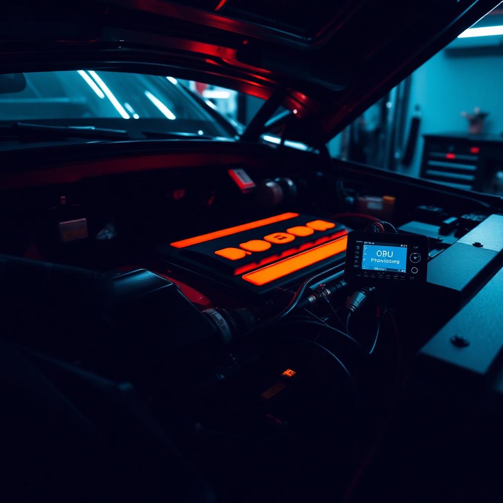 Performance engine bay with ECU tuning equipment